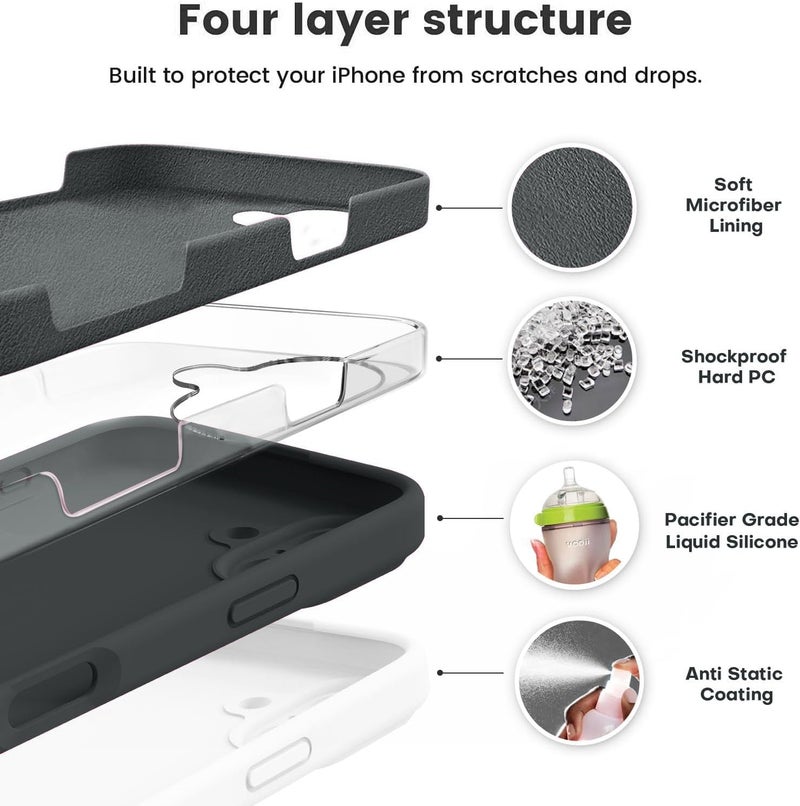 DIZORO Compatible for iPhone 16 Case 6.1, Slim Liquid Silicone 3 Layers Full Covered Soft Gel Rubber Phone Case Protective Cover 6.1 Inch - Space Grey - Image 3