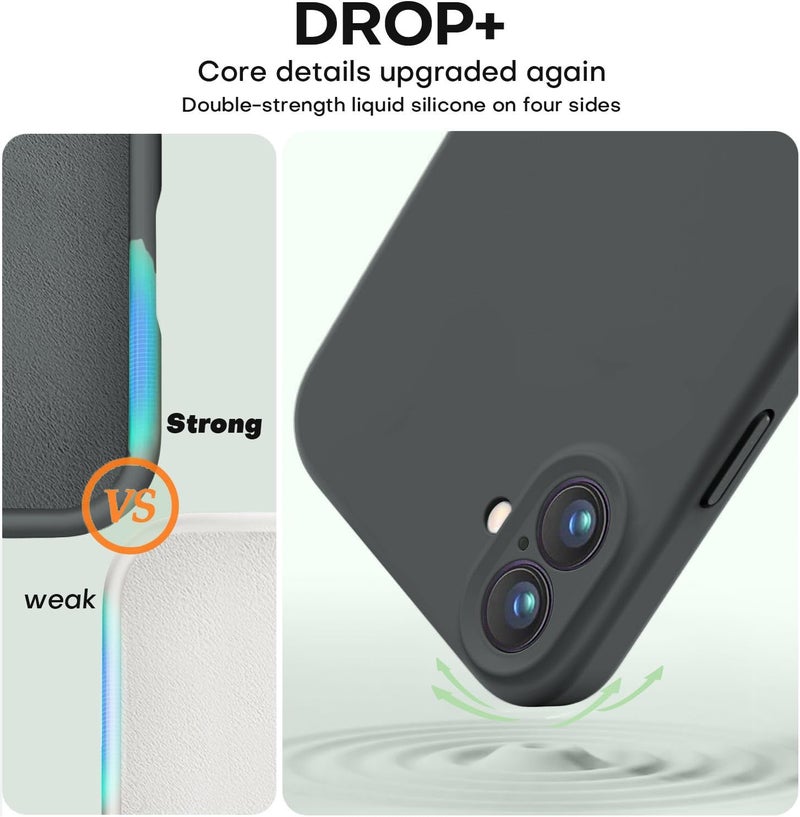 DIZORO Compatible for iPhone 16 Case 6.1, Slim Liquid Silicone 3 Layers Full Covered Soft Gel Rubber Phone Case Protective Cover 6.1 Inch - Space Grey - Image 4