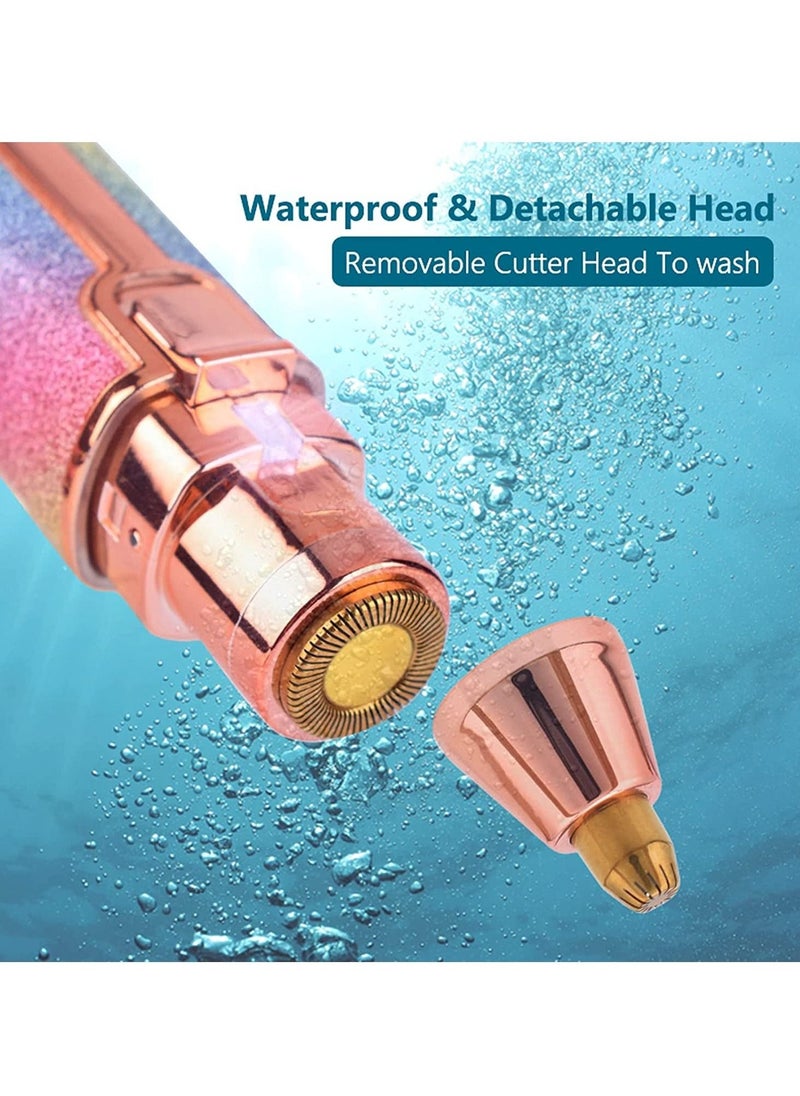 Eyebrow Trimmer Facial Hair Remover for Women, Rechargeable Body Face Hair Shaver Razor USB Electric Remover Nose Lips Armpit Bikini Painless Built-in LED Light Lady Gift (Rainbow 1 Pack 2 Heads) - Image 3