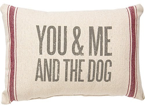 Primitives by Kathy 28698 Vintage Flour Sack Style Throw Pillow 15 x 10Inch You Me and The Dog - Image 1