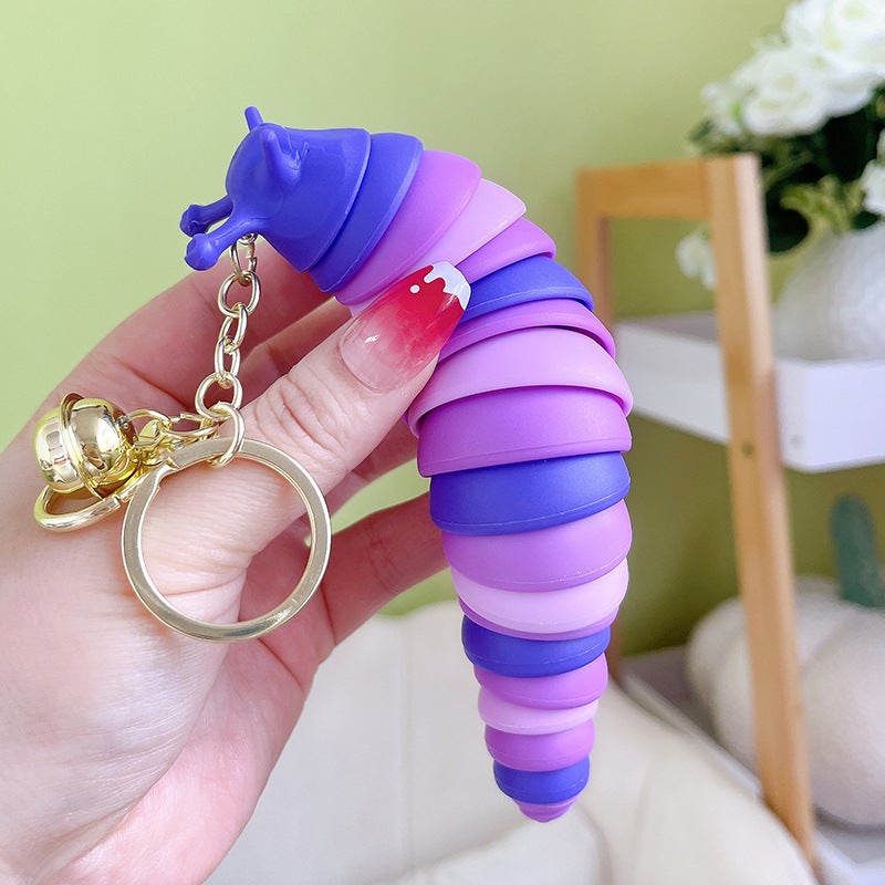 Fun Caterpillar Keychain with Bowtie Charm Purple
