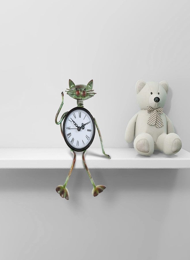 Tooarts Small Cat Desk Clock Handmade Vintage Metal Cat Figurine Decorative Table Animal Clock - Image 4
