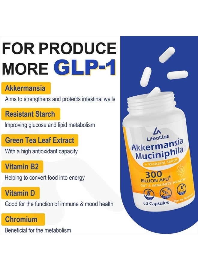 Lifeatlas GLP-1 Probiotic | 300 Billion AFU Akkermansia Muciniphila, Akkermansia Probiotic for Women Men, Akka Superbiotics for GLP-1 Production, Digestive, Gut, Immunity, Enhances Gut Lining Function, 60 Count - Image 4