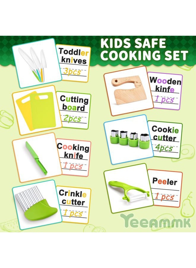 Yeeammk 13 Pieces Montessori Kitchen Toys for Toddlers-Kids Cooking Sets Real-Toddler Toys Set for Real Cooking with Plastic Children Safe Knives Crinkle Cutter Kids Cutting Board - Image 2