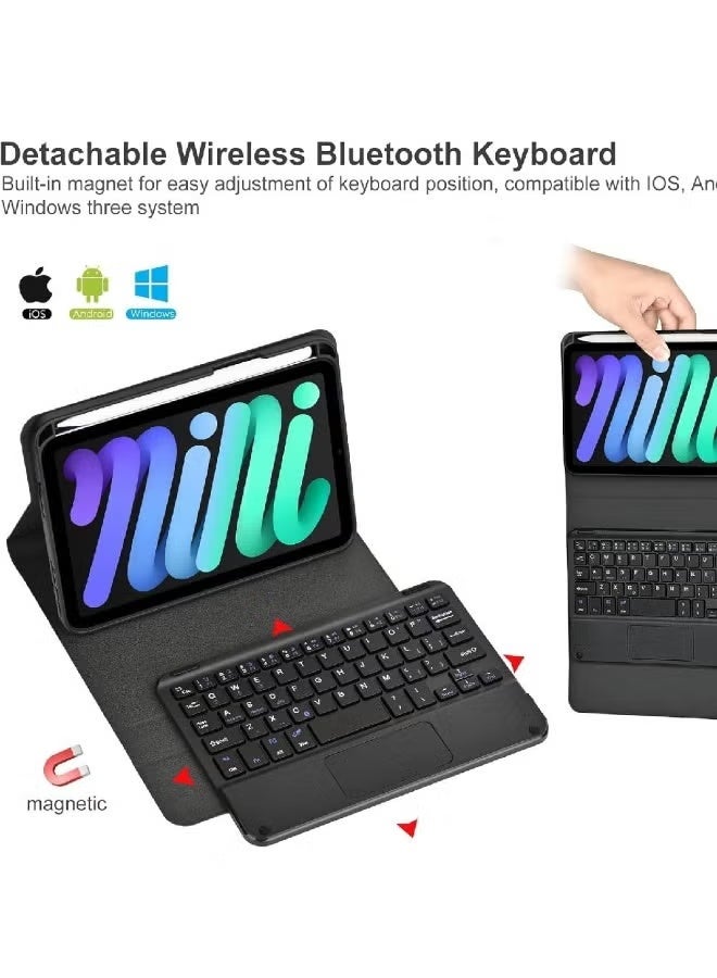 ZOOMEE Keyboard Case for iPad Mini 7(2024) & Mini 6(2021) 8.3", Detachable Touchpad BT Keyboard with English and Arabic Letters, Magentic Protective Cover with Pencil Holder, Full Protection, Black - Image 2