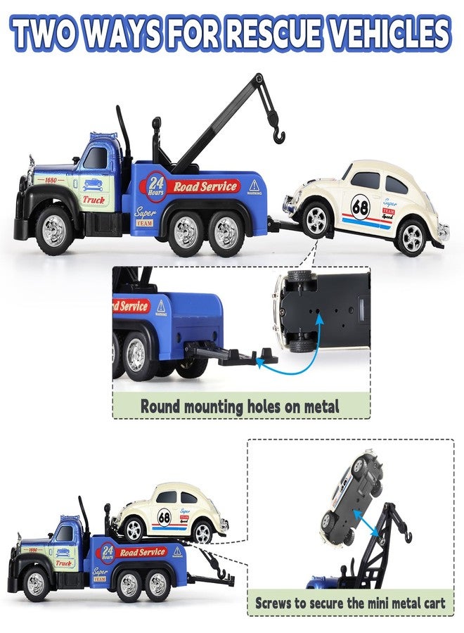 haomsj Mini Rc Tow Truck Toy with Mini Metal Car Set 2PCS,City Service Vehicle Remote Control Tow Truck Toys for Kids Boys Gifts 3-5 4-7 8-12 Years Old, 1:64 Scale Cars Trailer Toy with Light(Blue) - Image 3