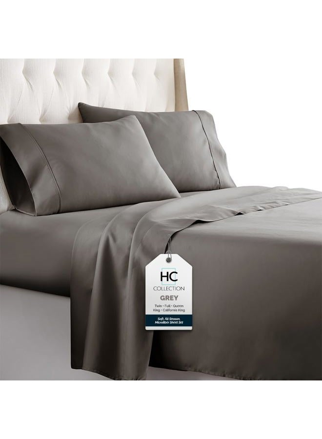 HC COLLECTION Calking Size Sheets Set - Bedding Sheets & Pillowcases w/ 16 inch Deep Pockets - Fade Resistant & Machine Washable - 4 Piece 1800 Series Calking Bed Sheet Sets – Gray - Image 1