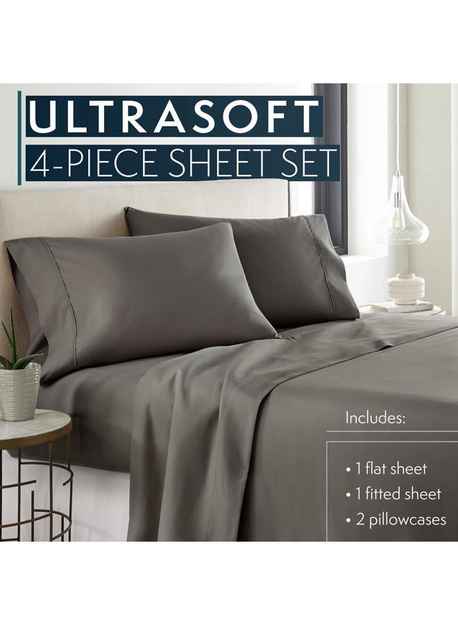 HC COLLECTION Calking Size Sheets Set - Bedding Sheets & Pillowcases w/ 16 inch Deep Pockets - Fade Resistant & Machine Washable - 4 Piece 1800 Series Calking Bed Sheet Sets – Gray - Image 2