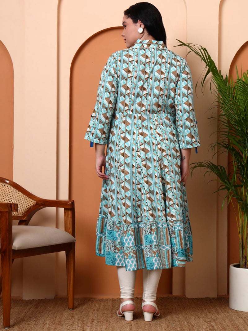 Yash Gallery Women's Geomatrical Printed Anarkali Kurti (Green) - Image 3