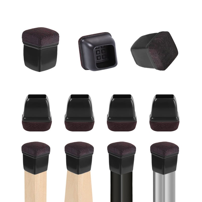 Ezprotekt 24 Pcs Extra Small Square Chair Leg Floor Protectors Silicone Felt Furniture Pads Dining Table Leg Caps Covers Protectors for Hardwood Floors No Scratches S Fit 055 075 Black