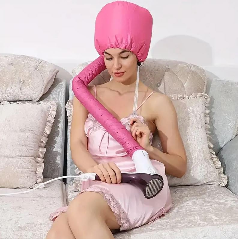 FASHIONHARBOUR Hair Dryer Attachment by fashionharbour Adjustable Extra Large Soft Bonnet with Chin Strap Use For Deep Conditioning Hair Styling and Drying - Image 1