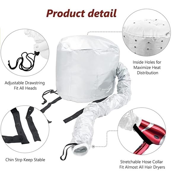 FASHIONHARBOUR Hair Dryer Attachment by fashionharbour Adjustable Extra Large Soft Bonnet with Chin Strap Use For Deep Conditioning Hair Styling and Drying - Image 4