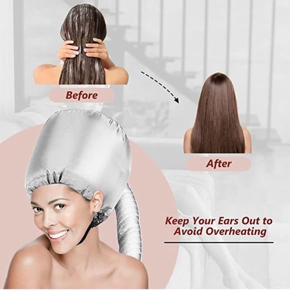 FASHIONHARBOUR Hair Dryer Attachment by fashionharbour Adjustable Extra Large Soft Bonnet with Chin Strap Use For Deep Conditioning Hair Styling and Drying - Image 5