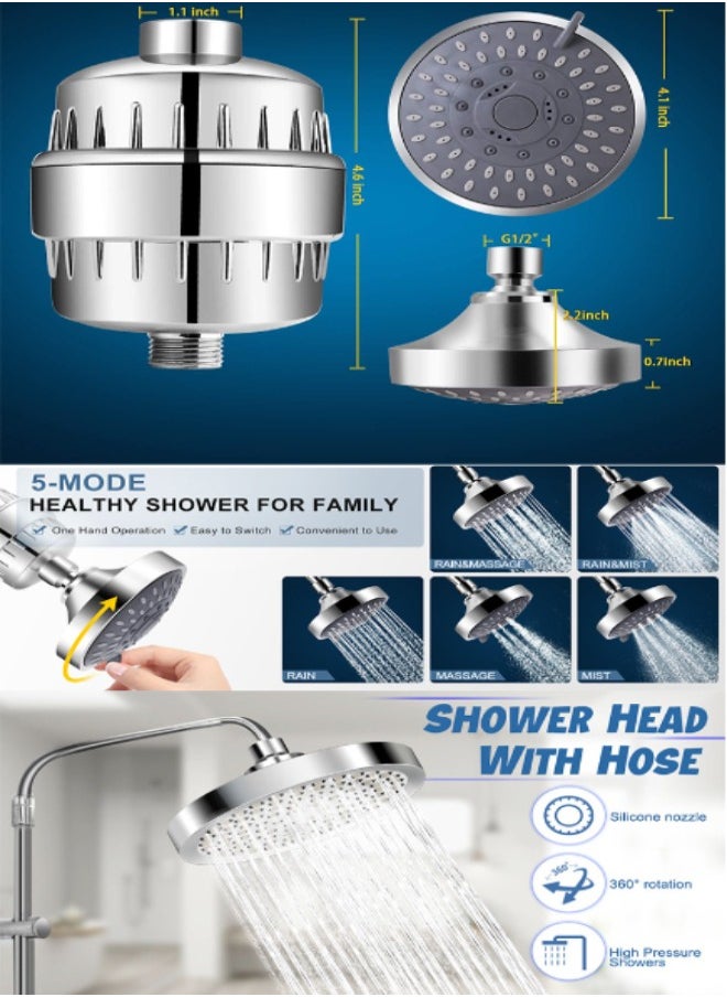 Super ZYouth Filtered Shower Head 20 Stage - 5 Modes Adjustable Shower Filter, Combo High Pressure Rain Shower Heads Filter for Hard Water Detachable 5 Modes Adjustable Water Softener Remove Chlorine Fluoride  - Image 5