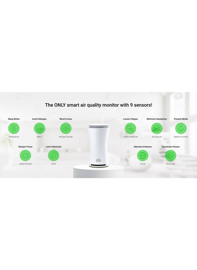 UHOO - uHoo Smart Air Quality Monitor – 9-in-1 Indoor Sensor for Home and Office | Detects Temperature, Humidity, Dust (PM2.5), VOCs, CO₂, CO, NO₂, Ozone, and Virus Index | Real-Time Alerts via App | Compatible with Smart Home Devices (GCC Edition) - Image 1