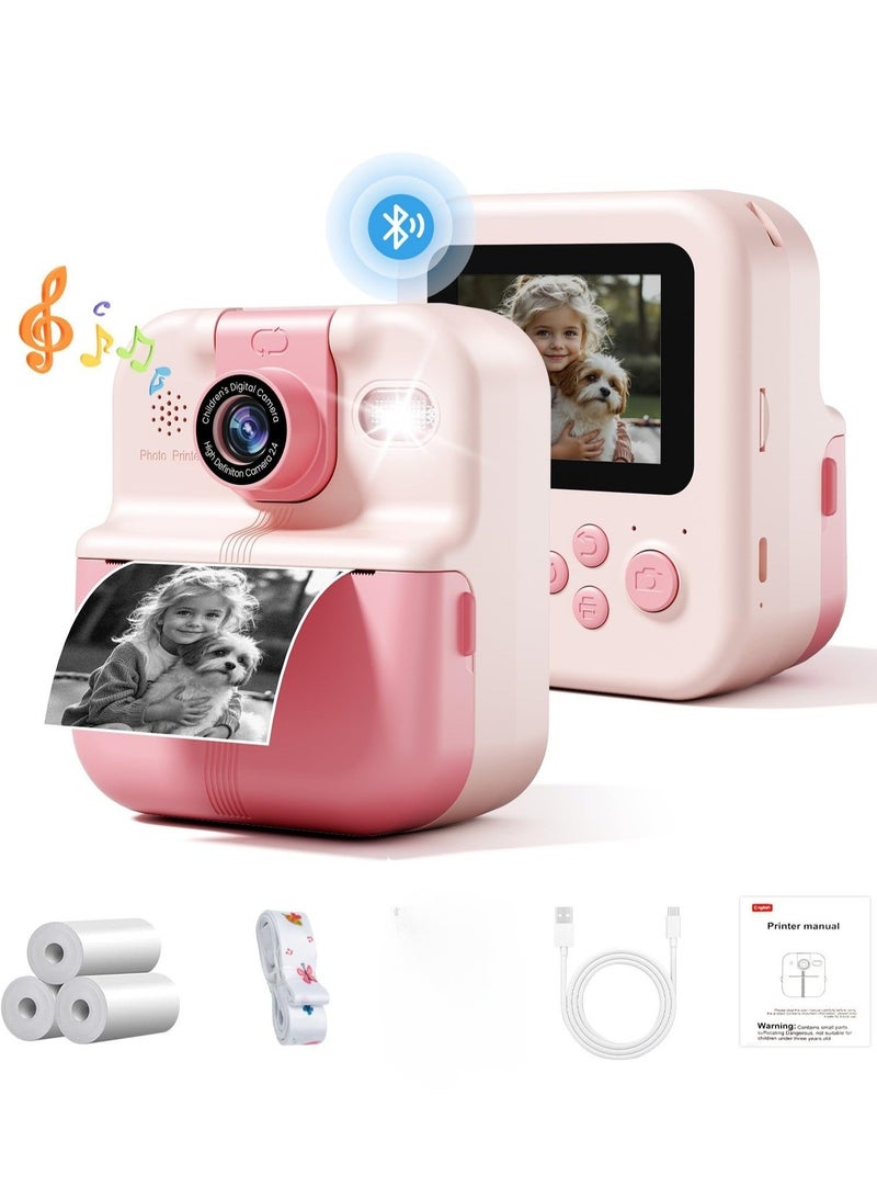 XiuWoo Bluetooth Kids Camera Instant Print, 1080P Mini Toddler Camera,Portable DIY Instant Digital Camera for Kids, Printable Camera for Phone Tablet,Cool Idea Gift Toys for Birthday Kids for Boys Girls,Pink - Image 1