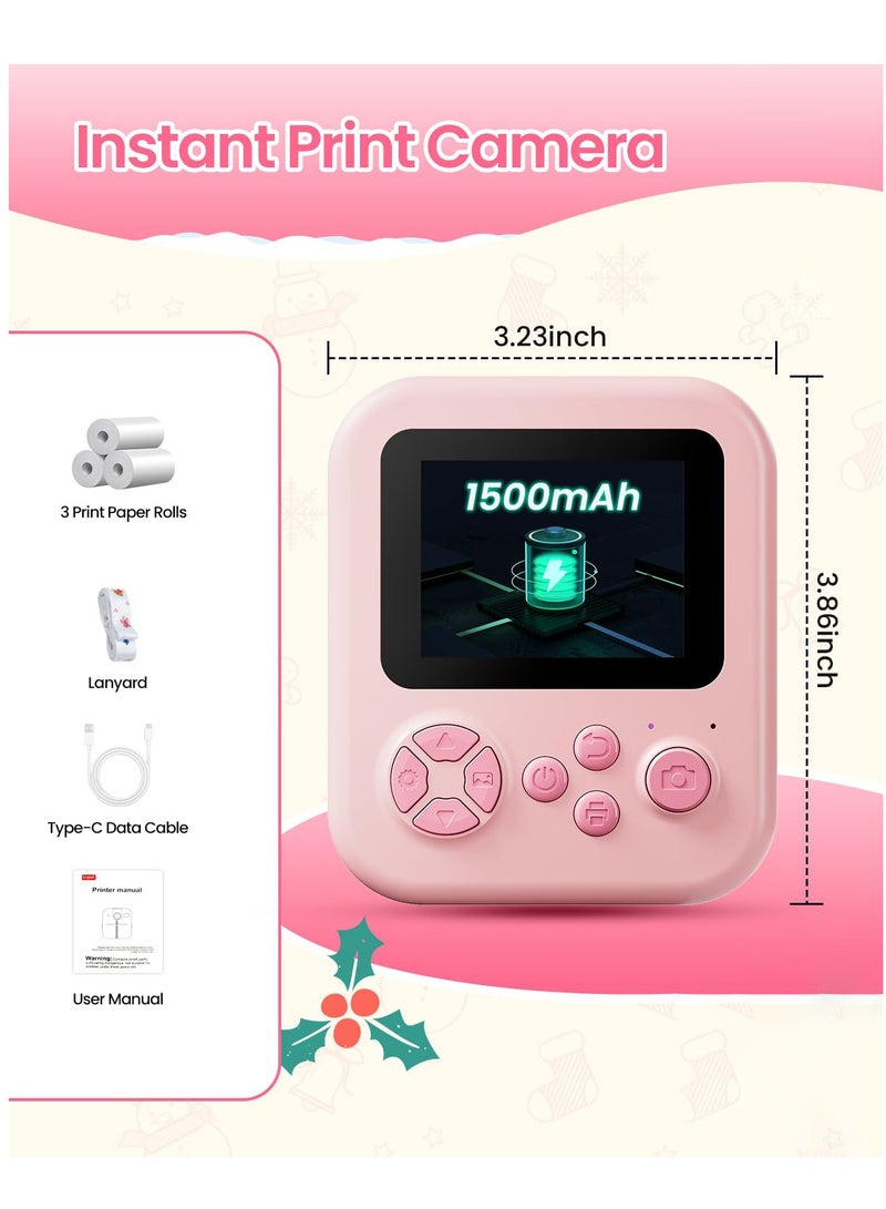 XiuWoo Bluetooth Kids Camera Instant Print, 1080P Mini Toddler Camera,Portable DIY Instant Digital Camera for Kids, Printable Camera for Phone Tablet,Cool Idea Gift Toys for Birthday Kids for Boys Girls,Pink - Image 2