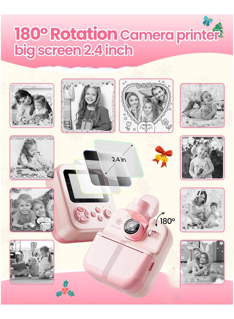 XiuWoo Bluetooth Kids Camera Instant Print, 1080P Mini Toddler Camera,Portable DIY Instant Digital Camera for Kids, Printable Camera for Phone Tablet,Cool Idea Gift Toys for Birthday Kids for Boys Girls,Pink - Image 4