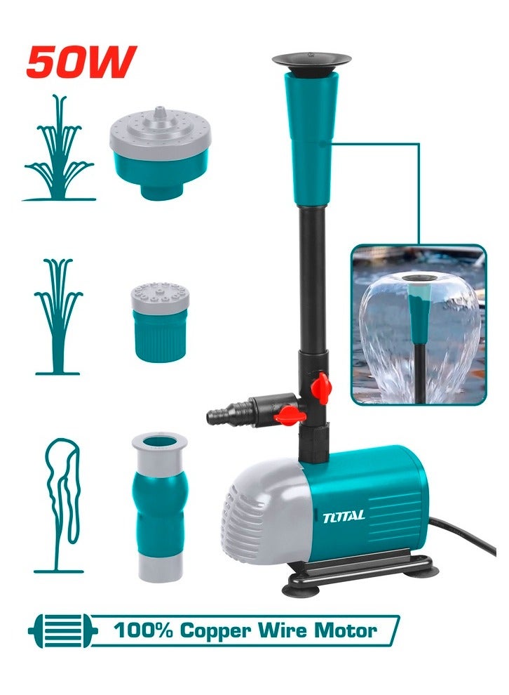 TOTAL Total Fountain Pump 50W for Water Features, Ponds & Fountains - Max. 2.5m Head, 33L/min Flow, Copper Motor, 10m Cable, G1/2" Outlet - Submersible Water Pump for Outdoor & Indoor Use  - Image 1