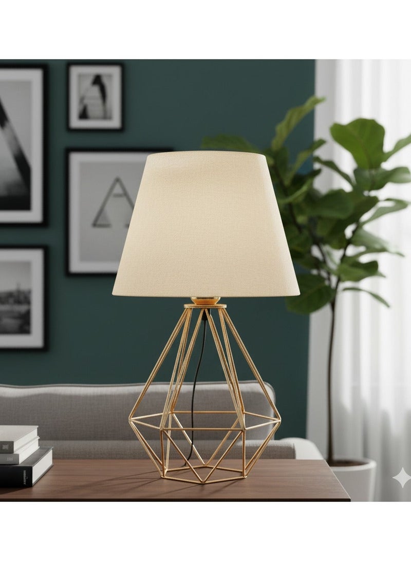 الروضة للإضاءة اباجورة شكل مميز وانيق بشابوة قماش فريد معدن دهبي- اباجورة مودرن لغرف النوم والمعيشة - دهبي | اللون: دهبى × بيج | المقاس: 45x25x25 سم - Image 2