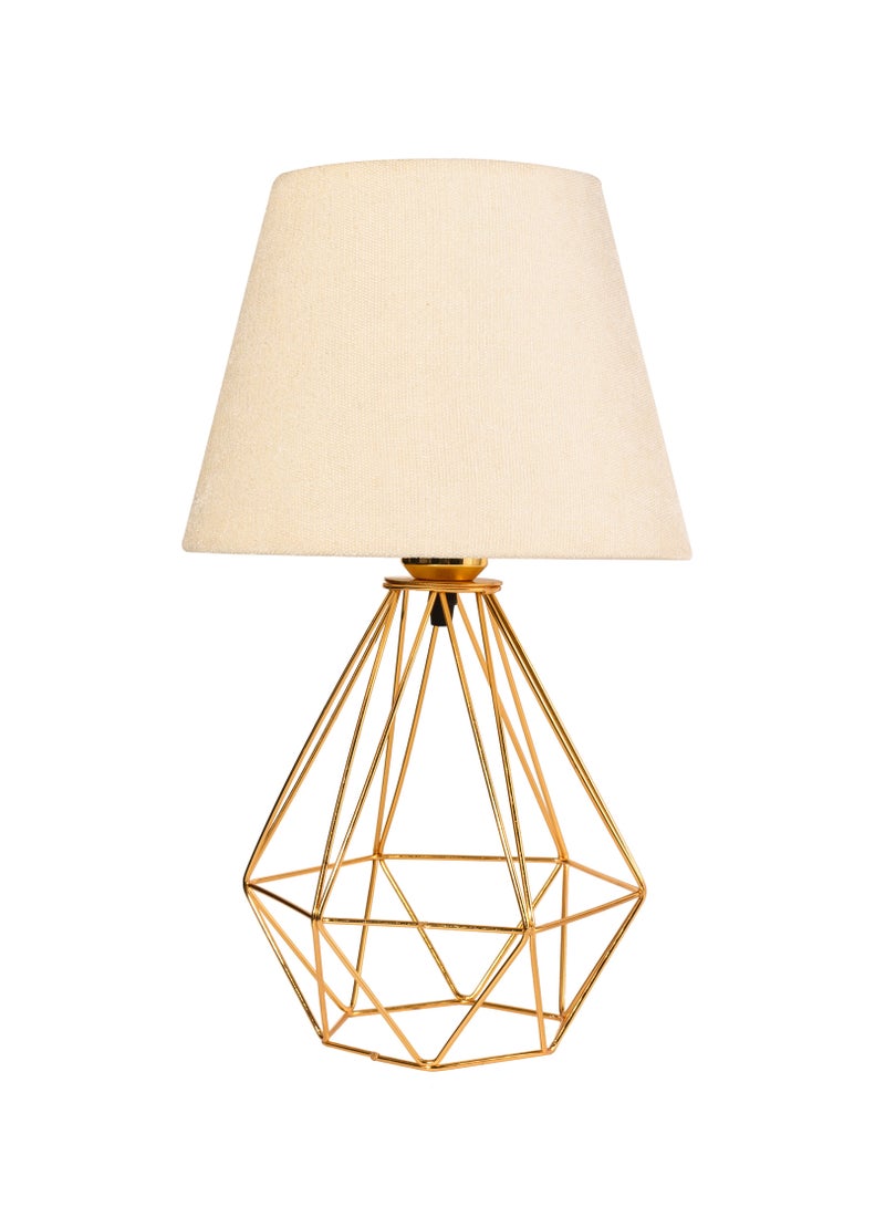 الروضة للإضاءة اباجورة شكل مميز وانيق بشابوة قماش فريد معدن دهبي- اباجورة مودرن لغرف النوم والمعيشة - دهبي | اللون: دهبى × بيج | المقاس: 45x25x25 سم - Image 1