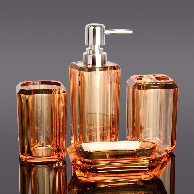 BATHROOM ACCESSORIES SET4 PACK ORANGE BATHROOM SETSOAP DISPENSER AND TOOTHBRUSH HOLDER SETSOAP DISHMOUTHWASH CUP FOR BATHROOM DCOR AND HOUSEWARMING GIFTS