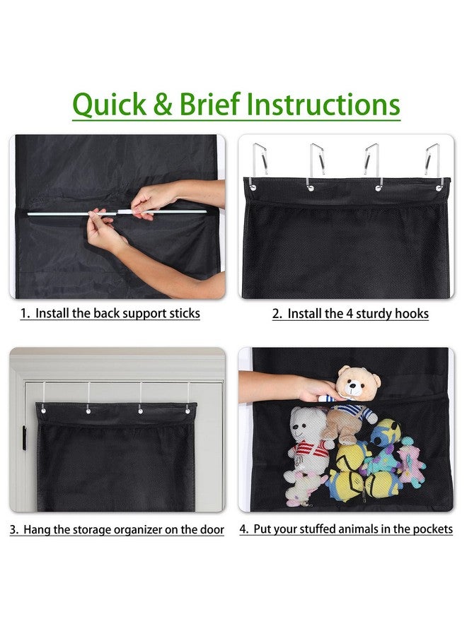 UBeesize Stuffed Animal Storage, Over Door Organizer for Stuffed Animal,Baby Accessories, Cosmetics, Toys and Sundries,Toy Hammock for Stuffed Animals,Hanging Organizer with 4 Large Pockets Black - Image 4