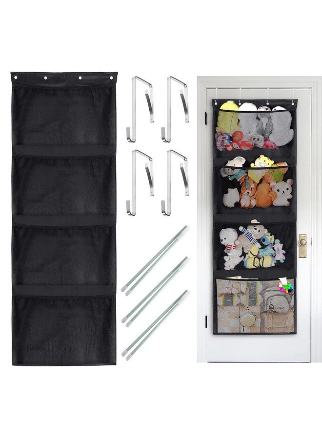 UBeesize Stuffed Animal Storage, Over Door Organizer for Stuffed Animal,Baby Accessories, Cosmetics, Toys and Sundries,Toy Hammock for Stuffed Animals,Hanging Organizer with 4 Large Pockets Black - Image 1