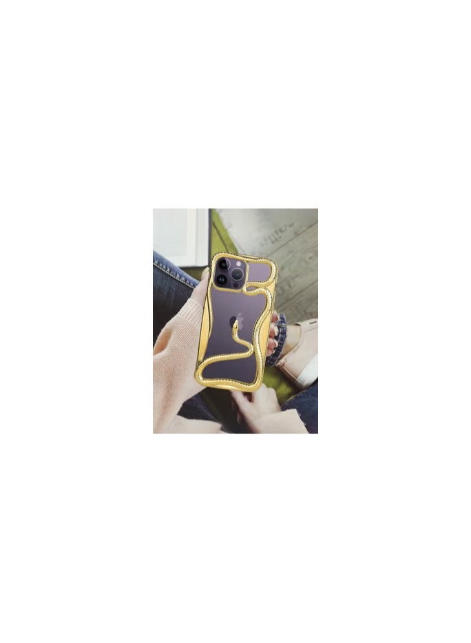 CATANES iPhone 14 Pro Max 3Packs Snake Case Cover Soft TPU and Glossy with Two 3D Shockproof Screen Protector - Gold - Image 2