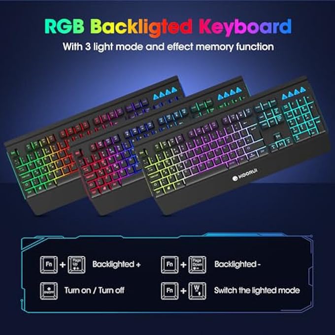 KOORUI GAMING KEYBOARD, 104 KEYS LED BACKLIGHT, MECHANICAL FEEL, ANTI-GHOST, WATERPROOF, USB MEMBRANE FOR DESKTOP - Image 2