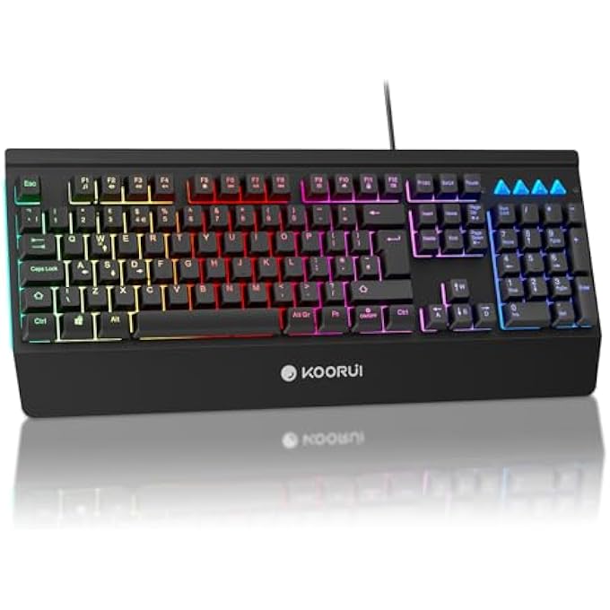 KOORUI GAMING KEYBOARD, 104 KEYS LED BACKLIGHT, MECHANICAL FEEL, ANTI-GHOST, WATERPROOF, USB MEMBRANE FOR DESKTOP - Image 1