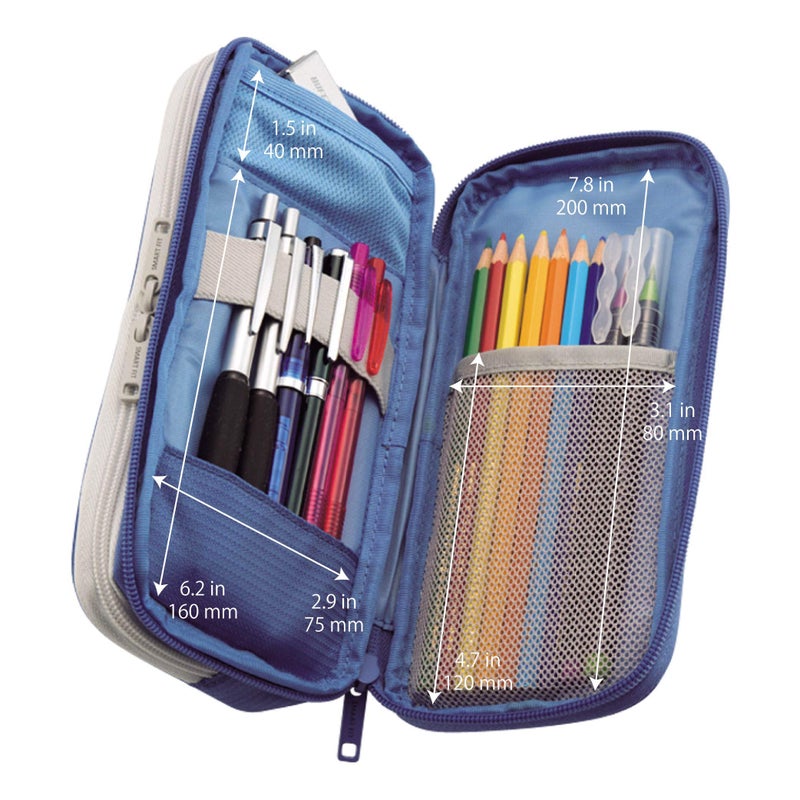 LIHITLAB LIHIT LAB Double Pen Case, Large, 4.1 x 8.7", Blue (A7661-8) - Image 2