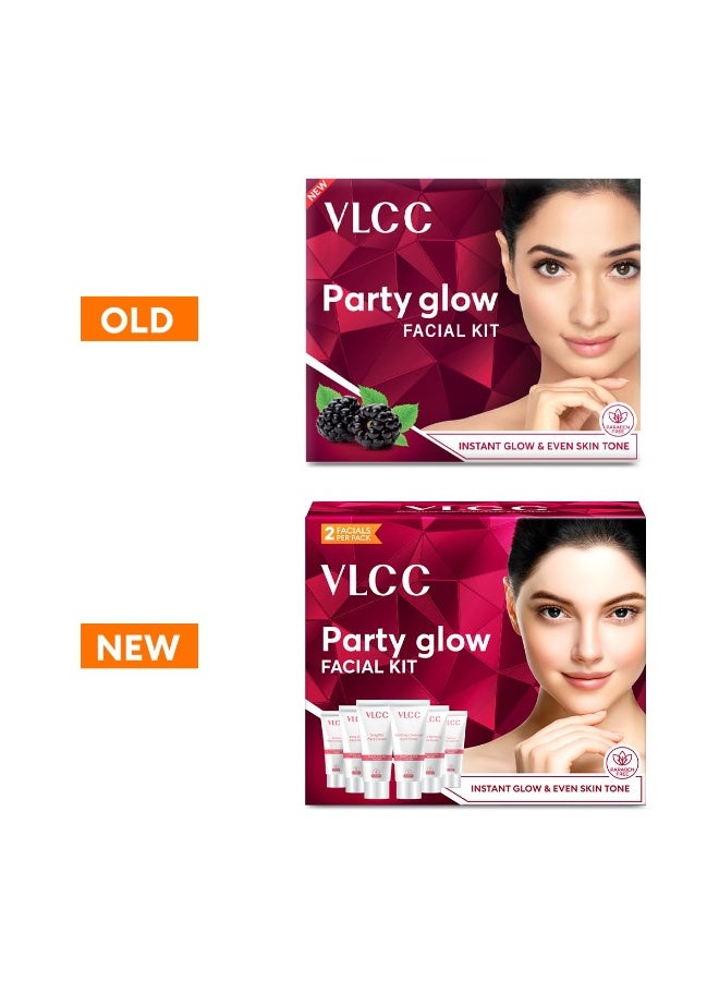 VLCC Party Glow Facial Kit - 60g | Intense Glow For Clear, Bright Skin | Special Occasion at Home Facial | With Indian Berberry, Saffron, Mulberry, and Hazlenut - Image 2