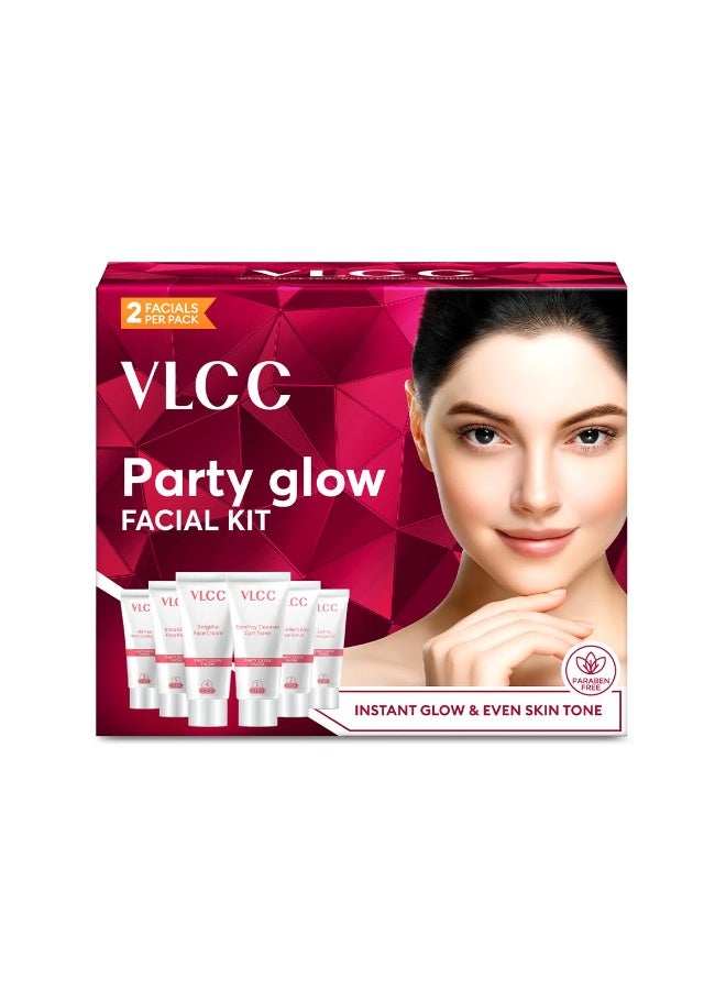 VLCC Party Glow Facial Kit - 60g | Intense Glow For Clear, Bright Skin | Special Occasion at Home Facial | With Indian Berberry, Saffron, Mulberry, and Hazlenut - Image 1