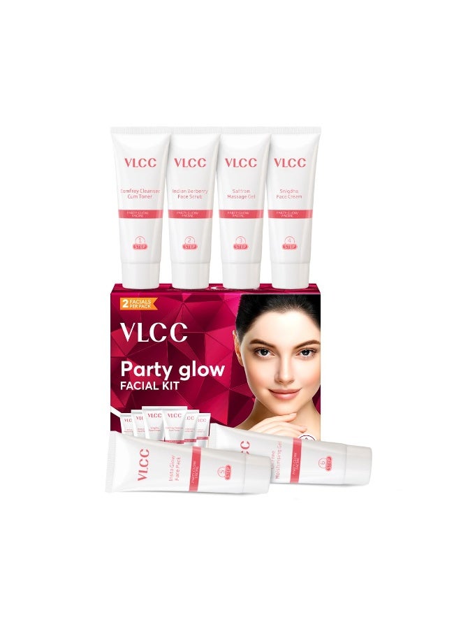 VLCC Party Glow Facial Kit - 60g | Intense Glow For Clear, Bright Skin | Special Occasion at Home Facial | With Indian Berberry, Saffron, Mulberry, and Hazlenut - Image 3