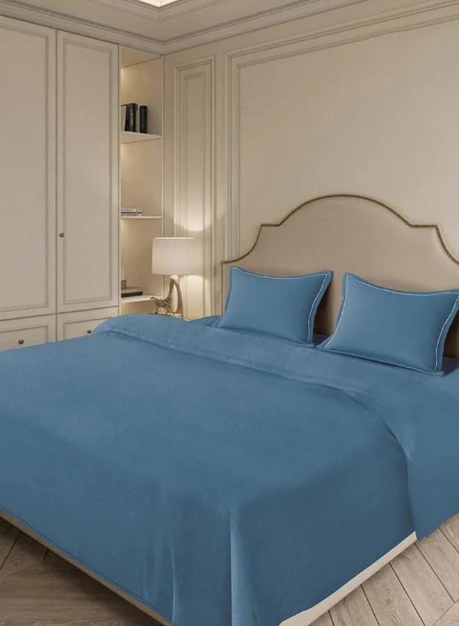 Mulberry Living 100% Cotton 4-Pieces Bedding Set, Micro Checks - Mineral Blue