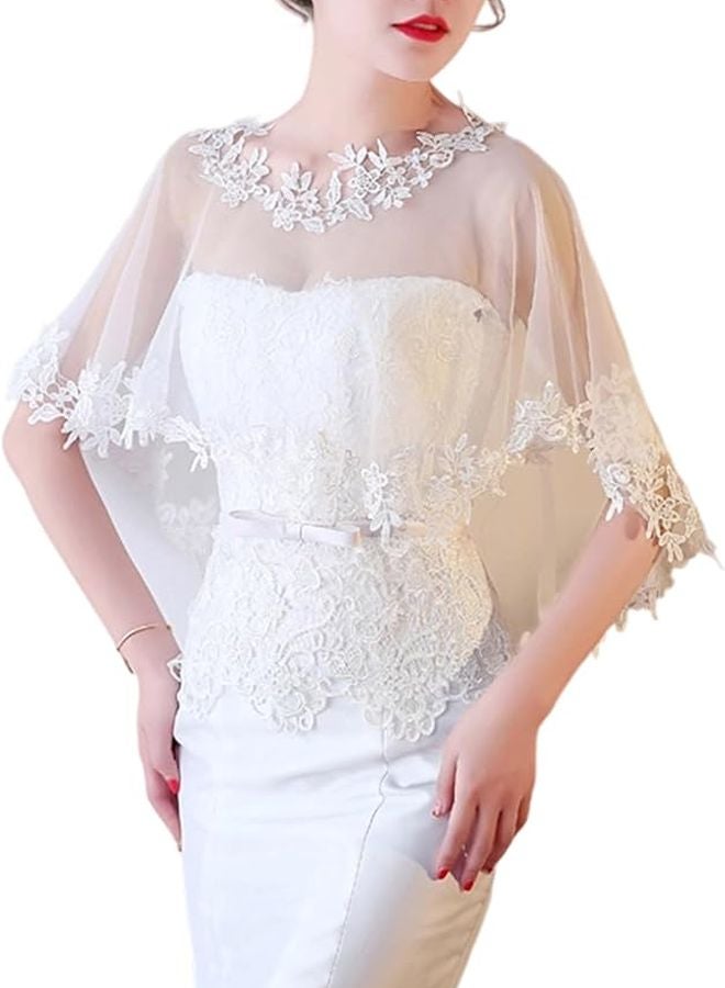 White Lace Bridal Shawl Capelet For Wedding Dress And Formal Events Lightweight Breathable - Image 5