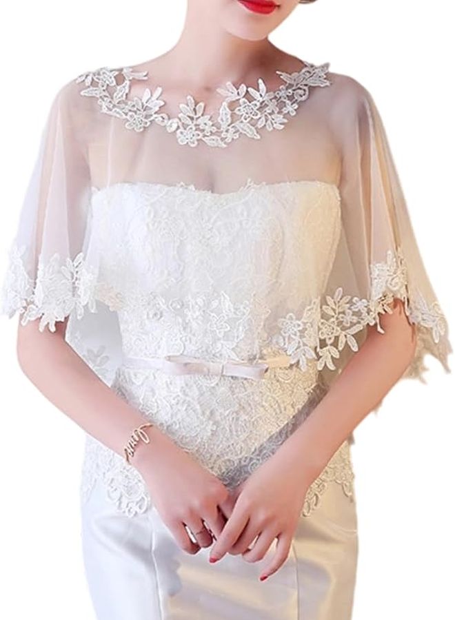 White Lace Bridal Shawl Capelet For Wedding Dress And Formal Events Lightweight Breathable - Image 1