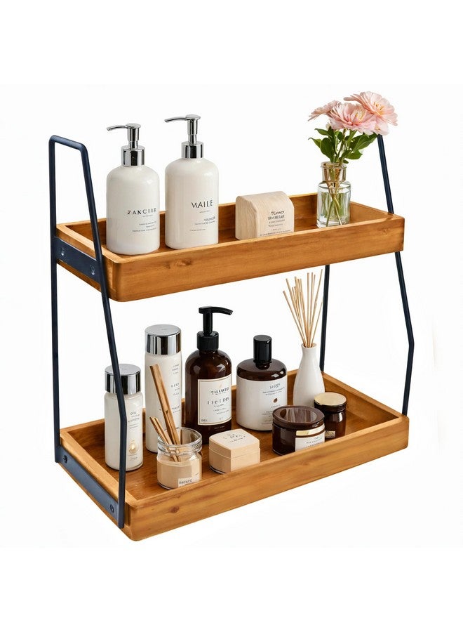 DEMIGO Acacia Bathroom Organizer Countertop 13.6 x 14 x 6.7 inches, 2-Tier Wood Counter Standing Rack, Countertop Storage Shelf for Organizing Bathroom Kitchen Office Desk Vanity Cosmetic Balcony - Image 1