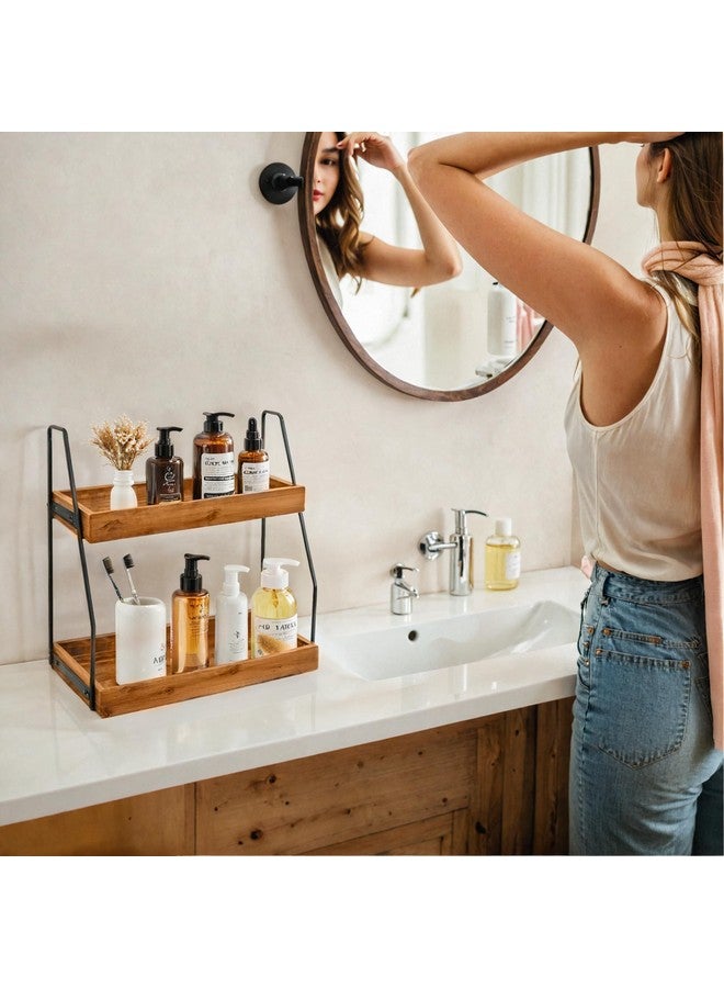 DEMIGO Acacia Bathroom Organizer Countertop 13.6 x 14 x 6.7 inches, 2-Tier Wood Counter Standing Rack, Countertop Storage Shelf for Organizing Bathroom Kitchen Office Desk Vanity Cosmetic Balcony - Image 3