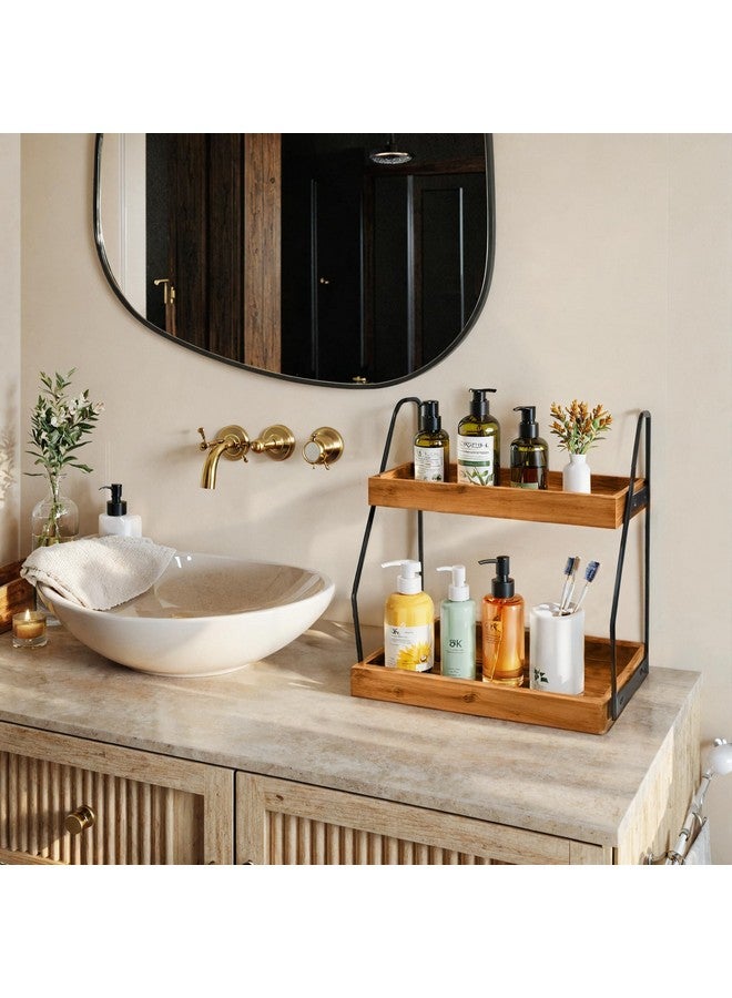 DEMIGO Acacia Bathroom Organizer Countertop 13.6 x 14 x 6.7 inches, 2-Tier Wood Counter Standing Rack, Countertop Storage Shelf for Organizing Bathroom Kitchen Office Desk Vanity Cosmetic Balcony - Image 2