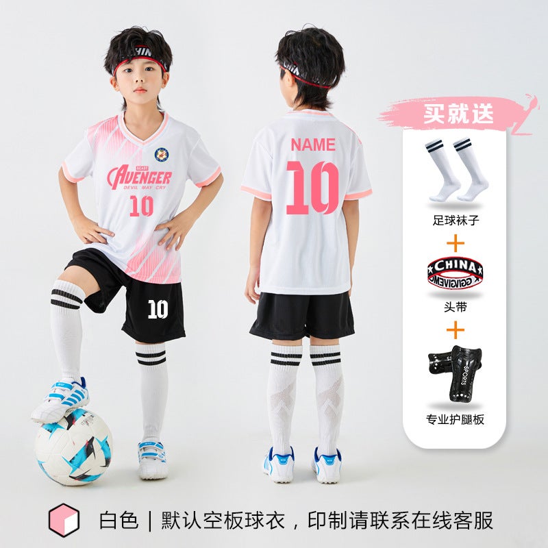 Generic Kids Soccer Jersey Set Custom Number FB14 white (comes with football socks + shin guards + headband) 