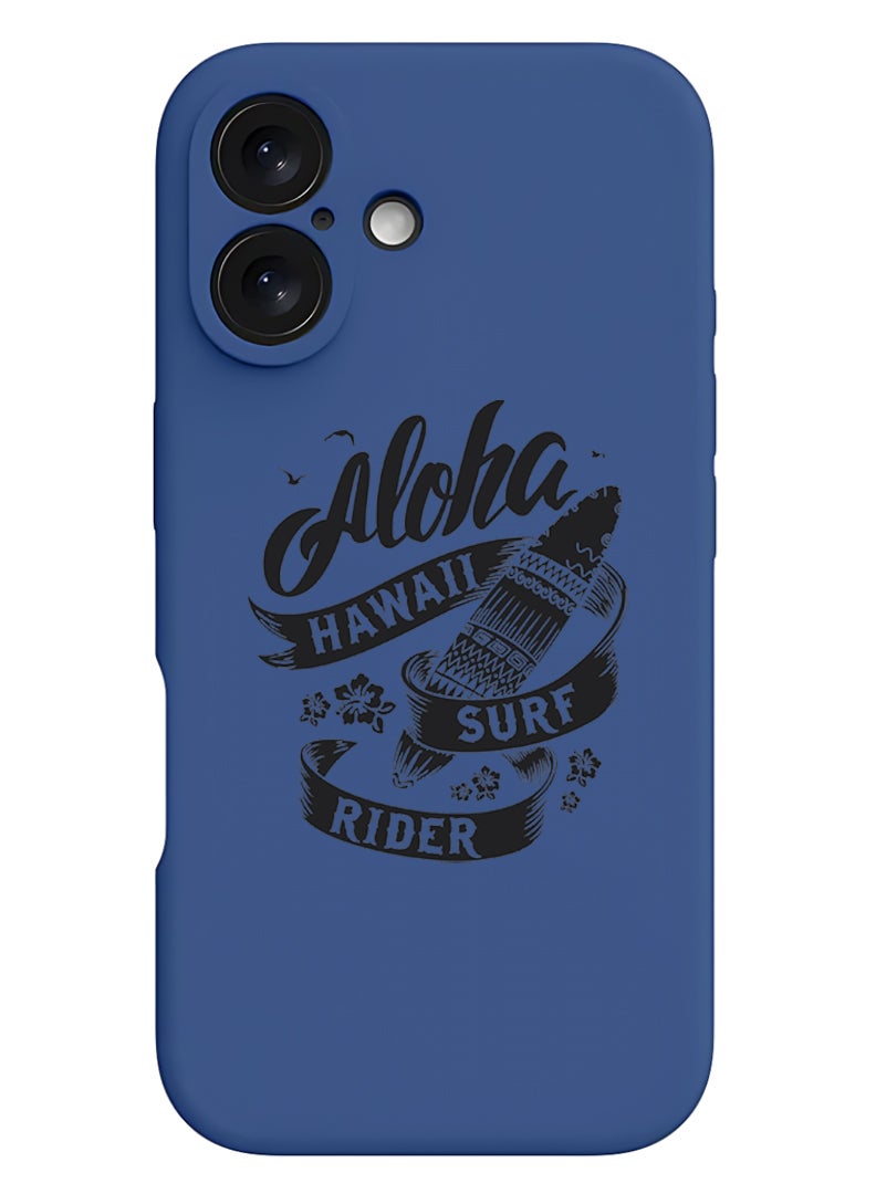 Theodor iPhone 16 Blue Protective Slim Fit Case Liquid Silicone Cover with Full Body Protection Anti-Scratch Shockproof Case For iPhone - Aloha hawaii Surf rider Black - Image 1