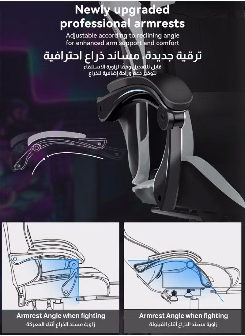 Bentifar Ergonomic  Gaming Chair, Adjustable Office Chair with High Backrest, PU Leather Upholstery, Lumbar Support, Padded Armrests, Headrest and Footrest, Grey  - Image 3