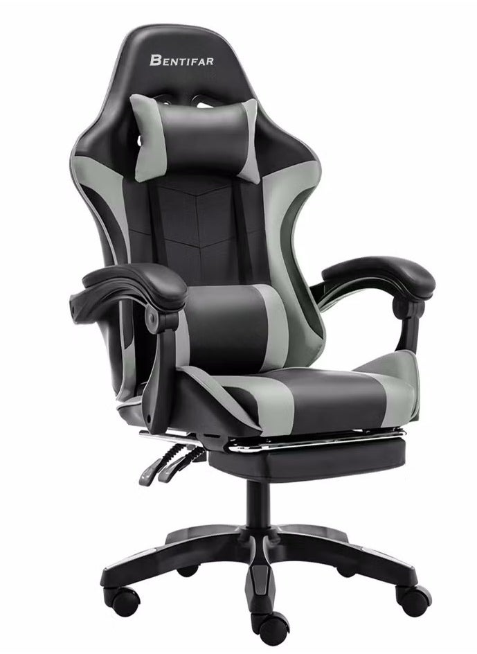Bentifar Ergonomic  Gaming Chair, Adjustable Office Chair with High Backrest, PU Leather Upholstery, Lumbar Support, Padded Armrests, Headrest and Footrest, Grey  - Image 1