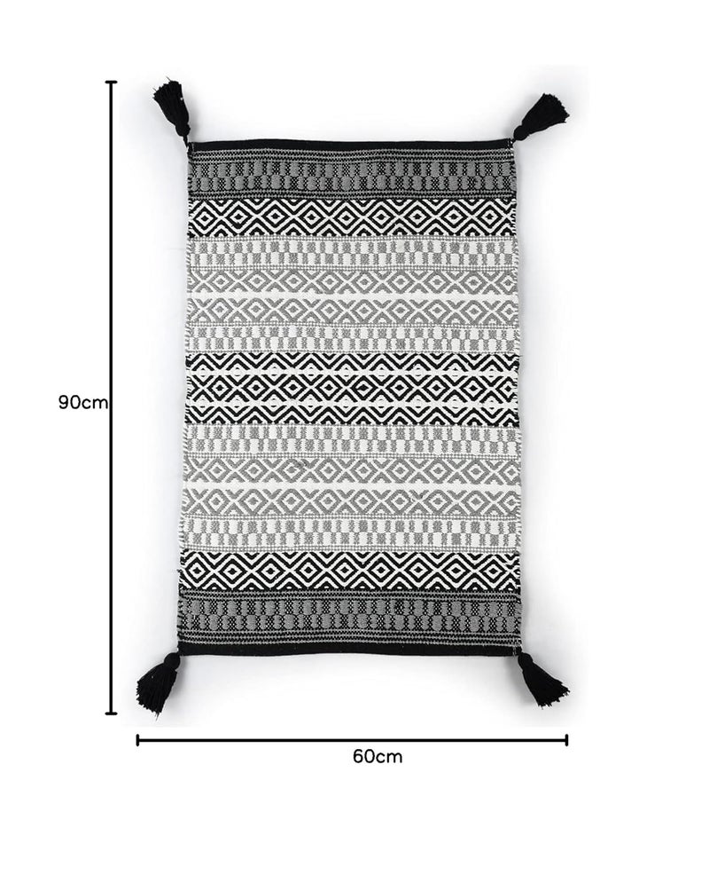 SASHAA WORLD Handwoven Cotton Rug Rug for Bedroom Kitchen Living Room Doorway Multipurpose Rug60X90 cm Black and Grey - Image 3