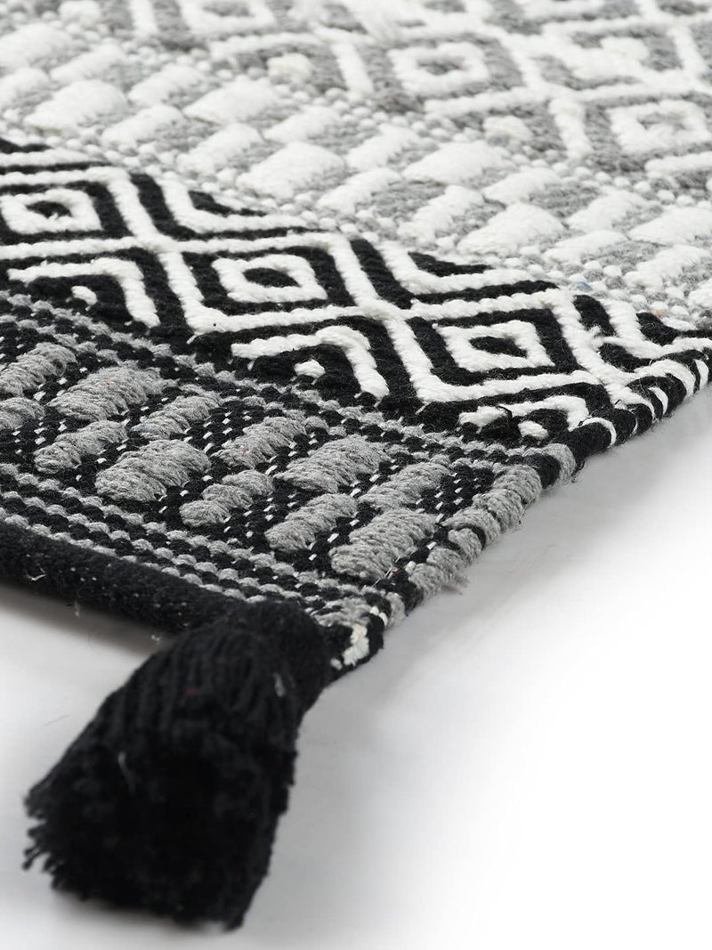 SASHAA WORLD Handwoven Cotton Rug Rug for Bedroom Kitchen Living Room Doorway Multipurpose Rug60X90 cm Black and Grey - Image 5