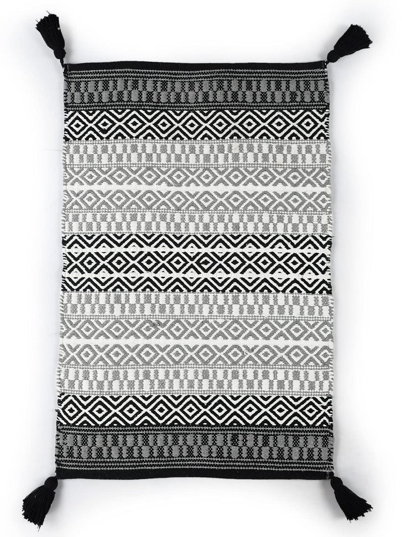 SASHAA WORLD Handwoven Cotton Rug Rug for Bedroom Kitchen Living Room Doorway Multipurpose Rug60X90 cm Black and Grey - Image 1