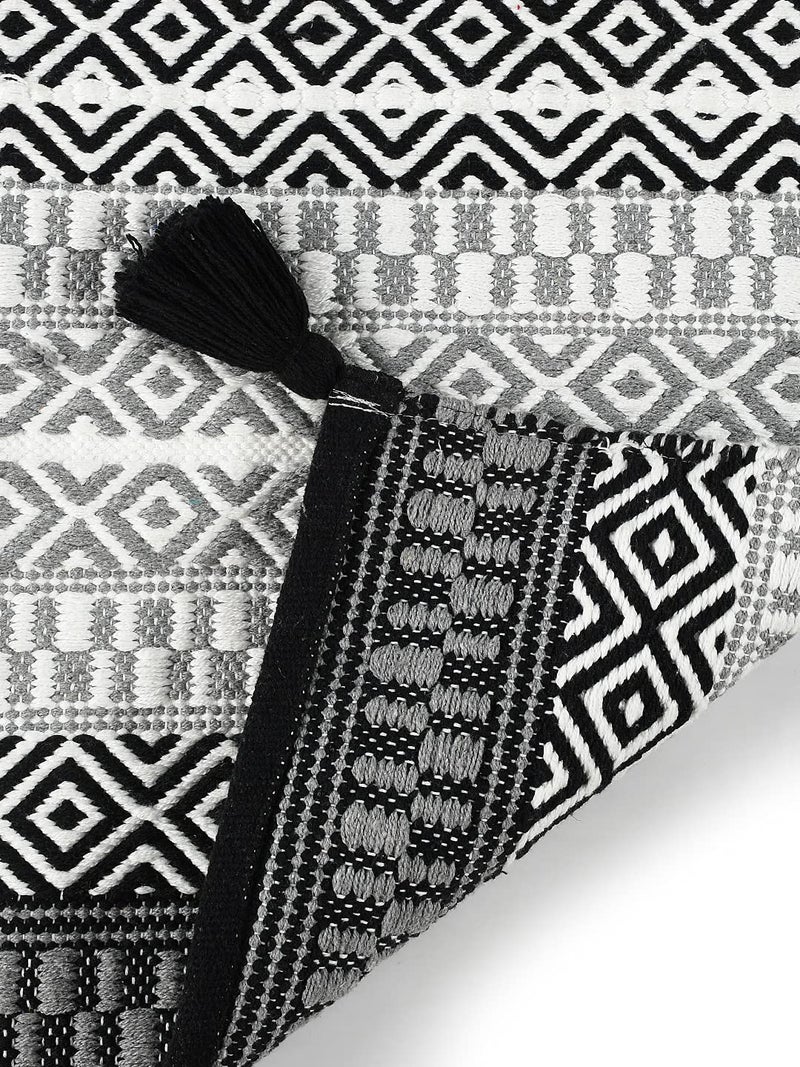 SASHAA WORLD Handwoven Cotton Rug Rug for Bedroom Kitchen Living Room Doorway Multipurpose Rug60X90 cm Black and Grey - Image 4