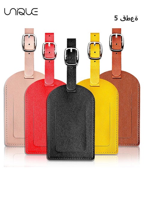 5 Pack Luggage Tags，PU Leather Luggage Bag Tags，Leather Luggage Bag Case Tags for Women Men Travel，Premium Travel Bag Baggage Tags Suitcase Identify Labels with Privacy Cover